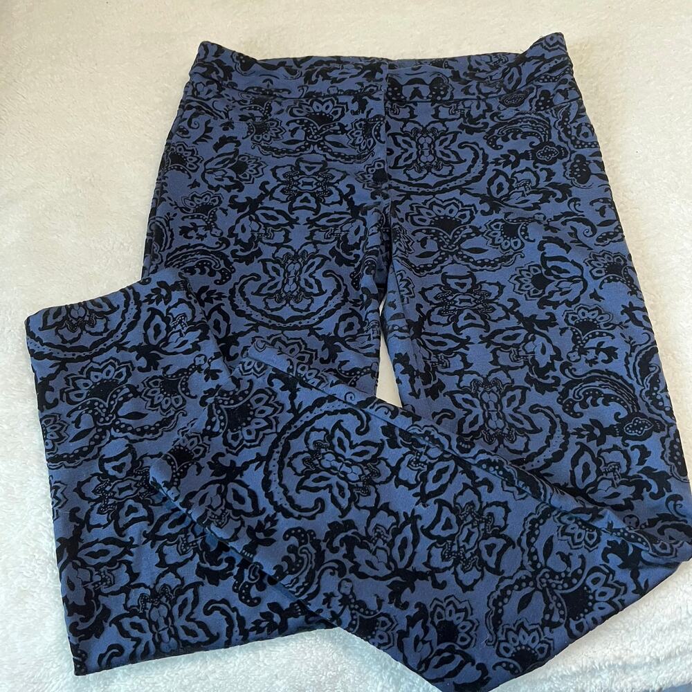 89th & Madison Velvety Embossed Stretch Pants Sz 8 Navy Blue/Black Skinny